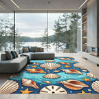 Coastal Seashell Starfish Ocean Blue Rug