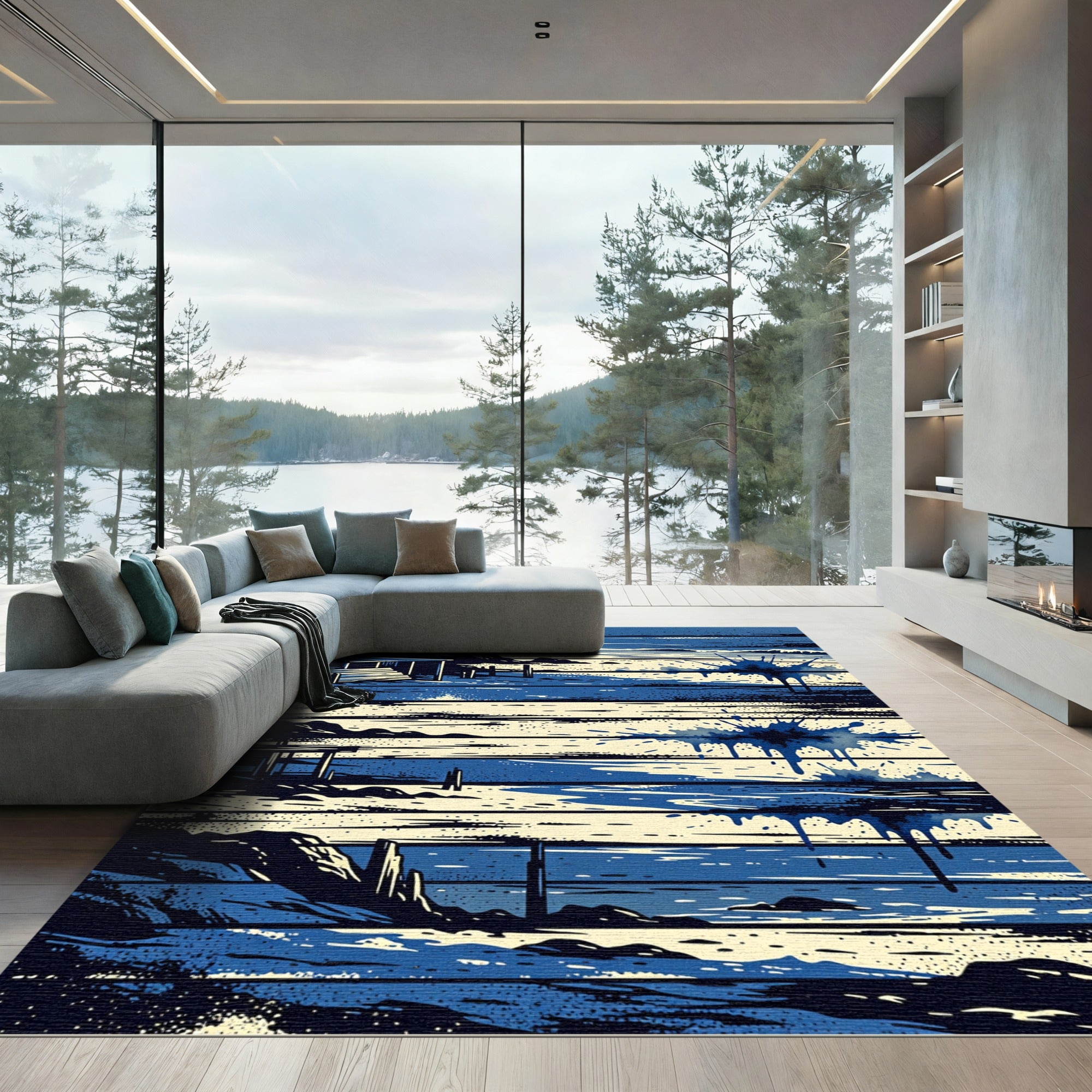 Coastal Blue Splatter Landscape Rug