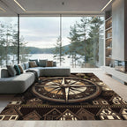 Vintage Nautical Compass Village Landscape Rug