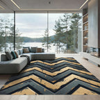 Weathered Gold and Black Chevron Rug