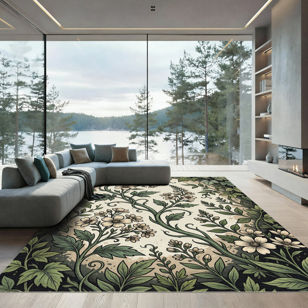 Vintage Sage Botanical Floral Swirl Rug