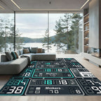 Modern Cyan Digital Scoreboard Grid Rug