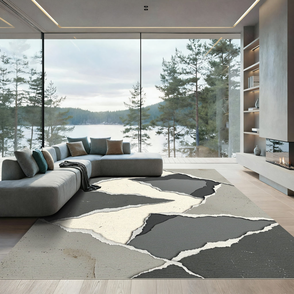 Torn Paper Gray Geometric Fragments Rug