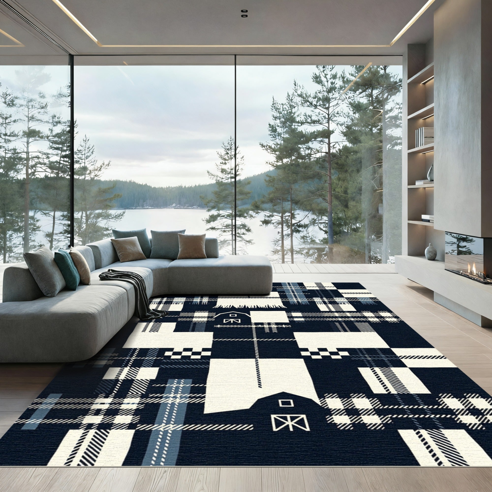 Navy Farmhouse Plaid Barn Rectangle Feature Rug