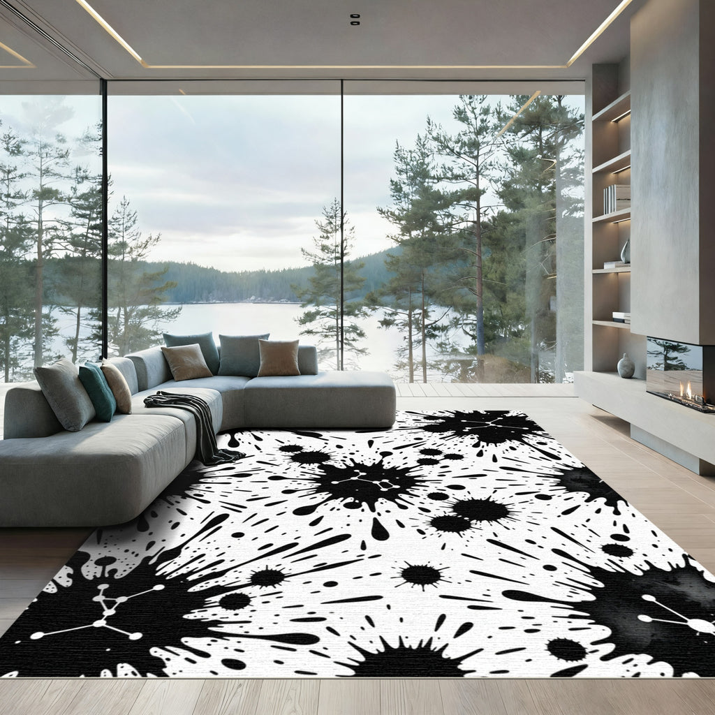 Black Ink Splatter Constellation Rug