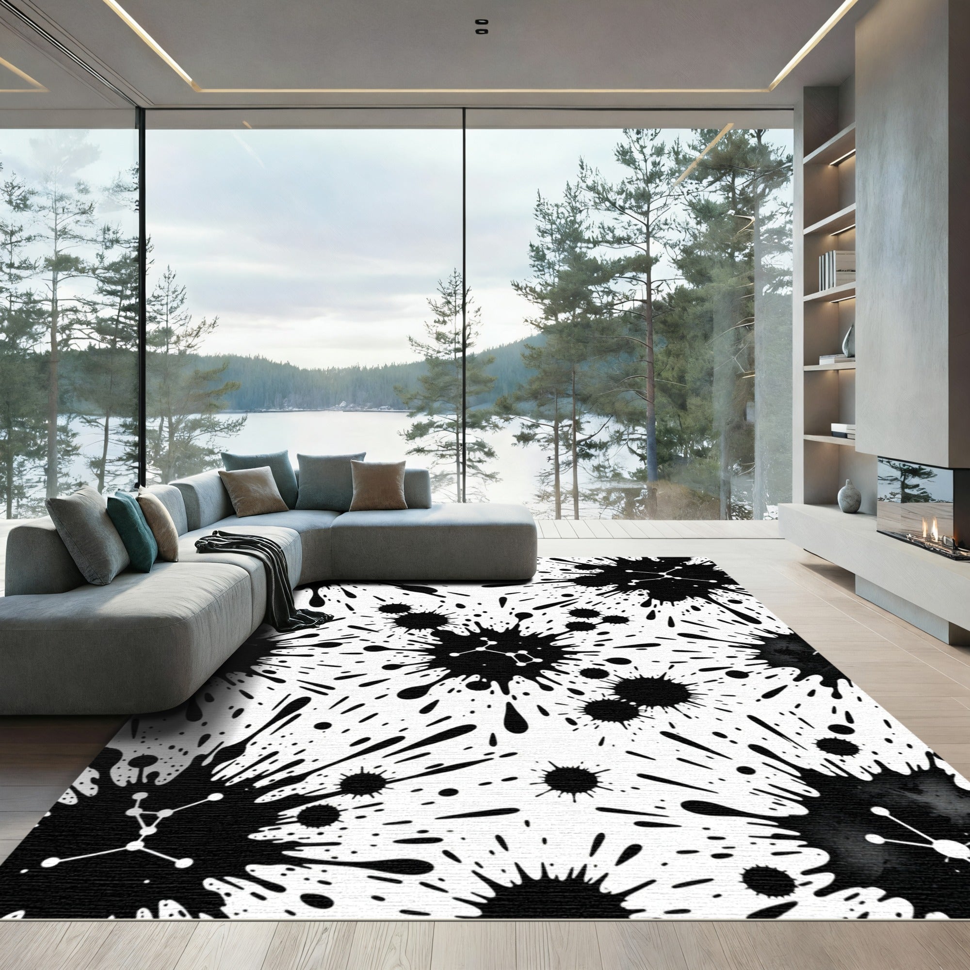 Black Ink Splatter Constellation Rug