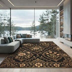 Ornate Black Gold Floral Vines Rug