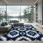 Navy Blue Cream Sky Diamond Burst Rug