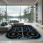 Modern Blue Black Hockey Rink Rug