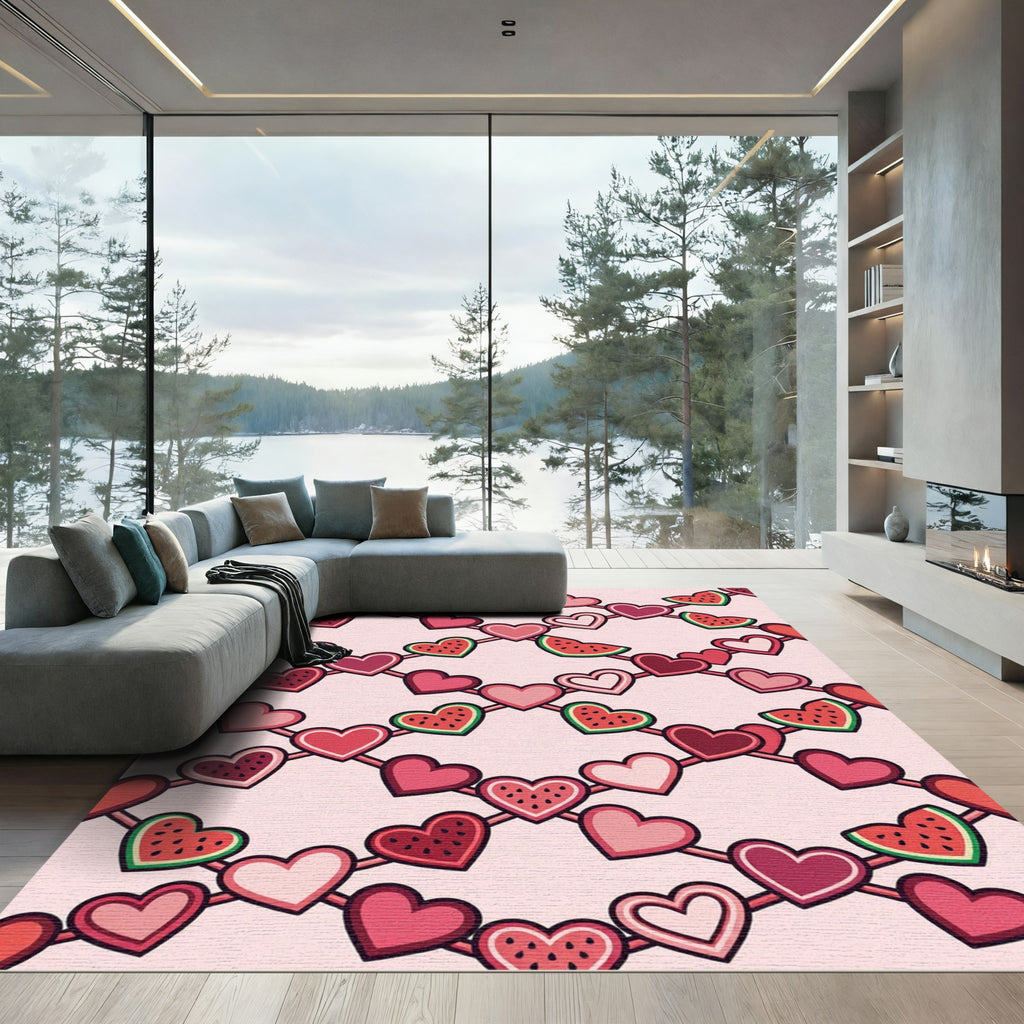Pink Hearts Watermelon Garland Rug