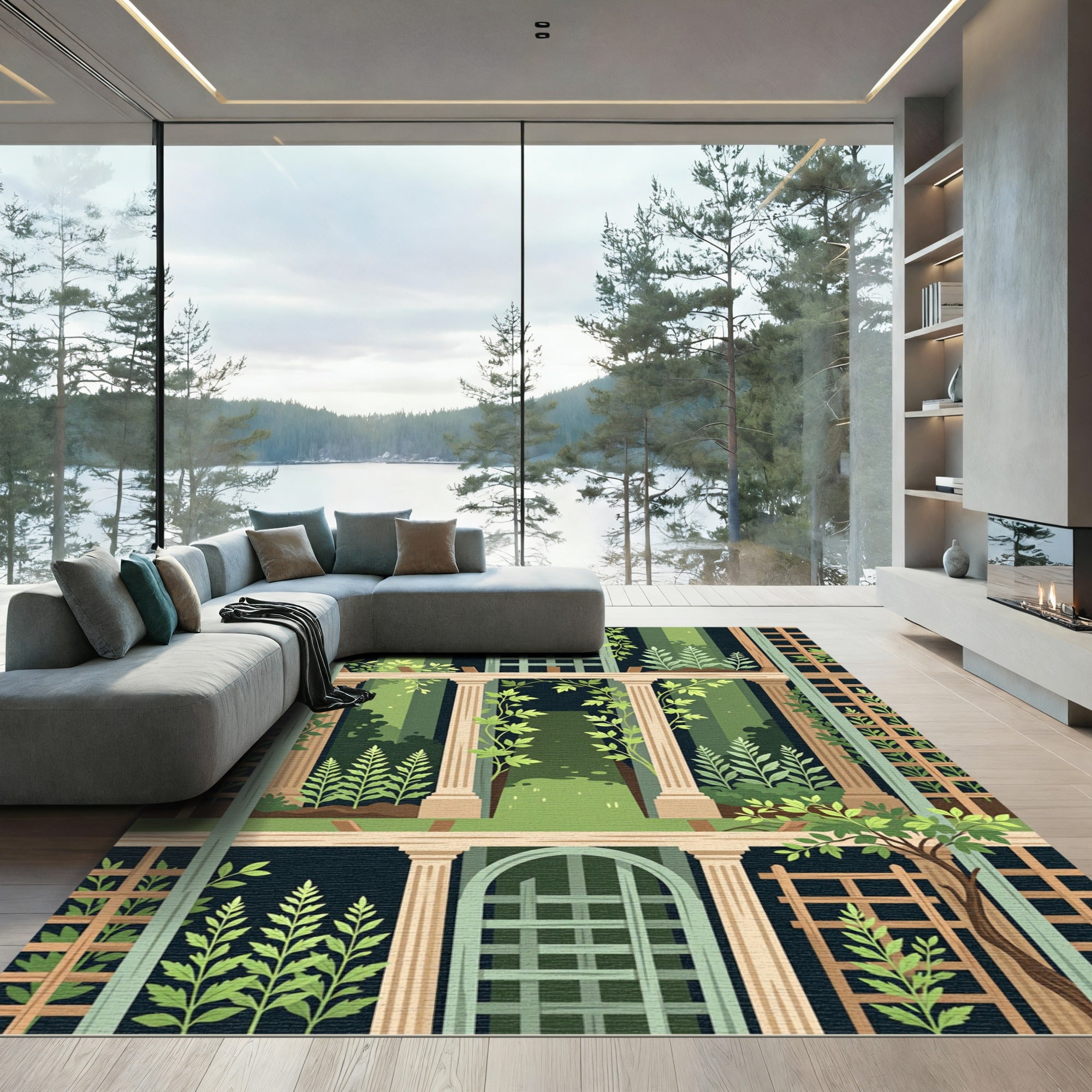 Grecian Trellis with Lush Botanical Greens Rug