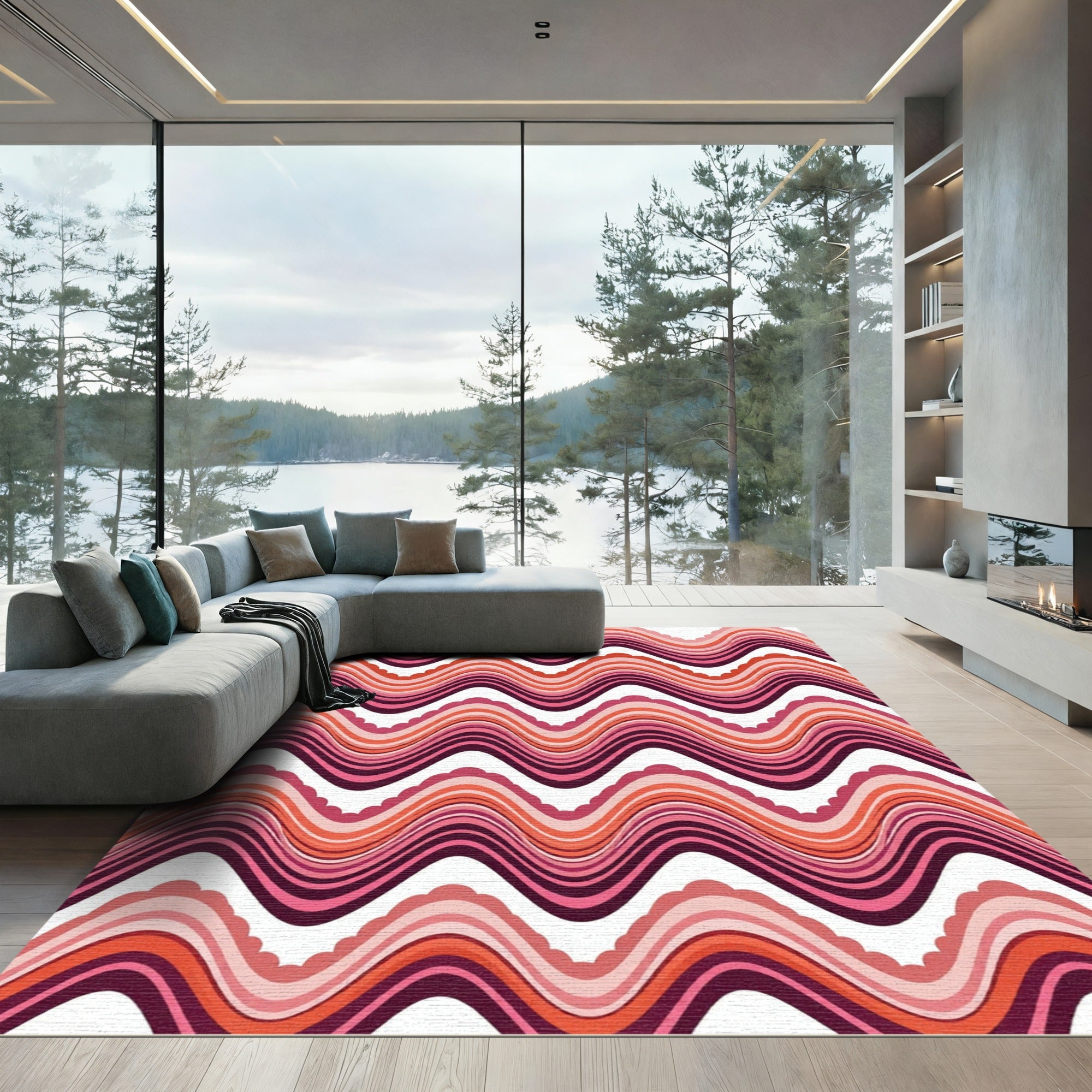 Crinkle Pink Orange Wave Rug