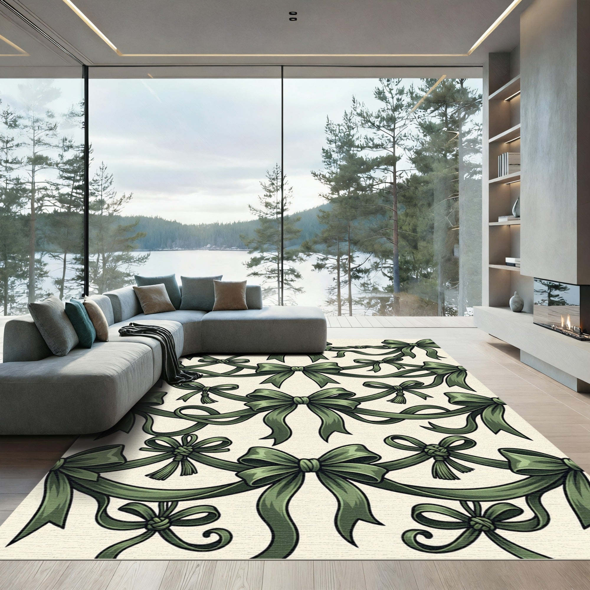Elegant Sage Bow Garland Ribbon Rug