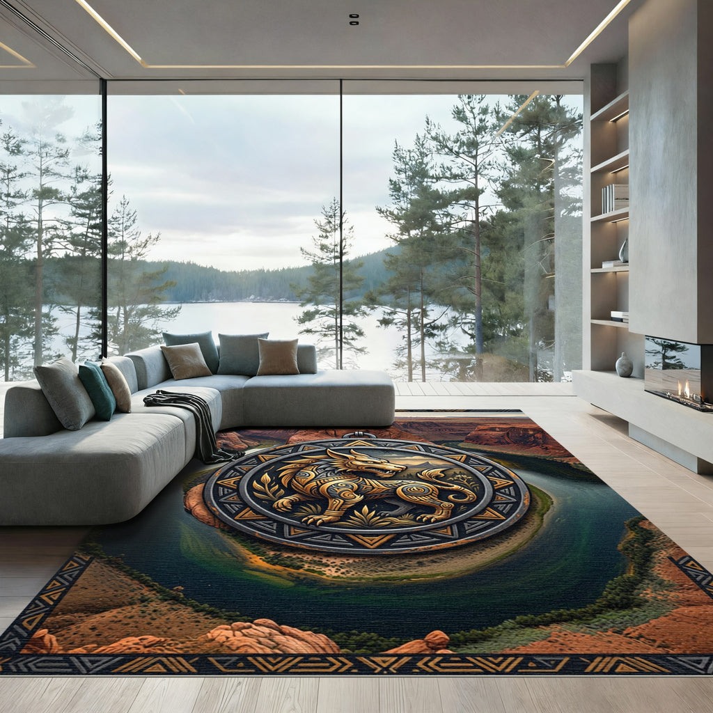 Golden Mythical Guardian Canyon Medallion Rug