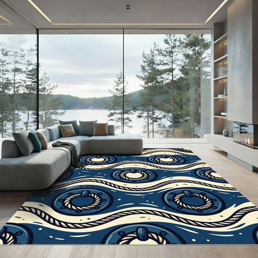 Nautical Navy Rope Wave Knot Rug