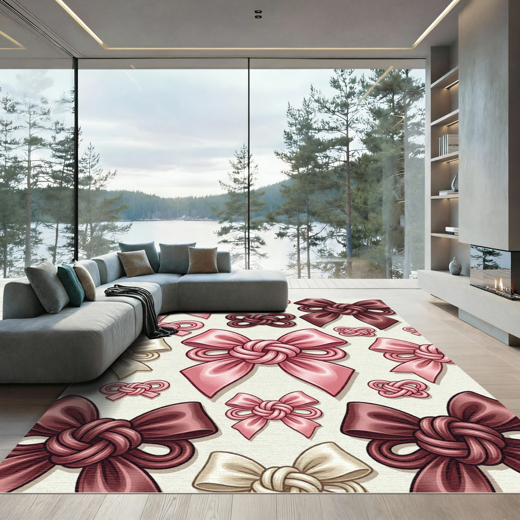 Elegant Pink and Chocolate Ribbon Knot Rug