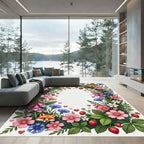 Whimsical Fox Floral Garden Heart Frame Rug