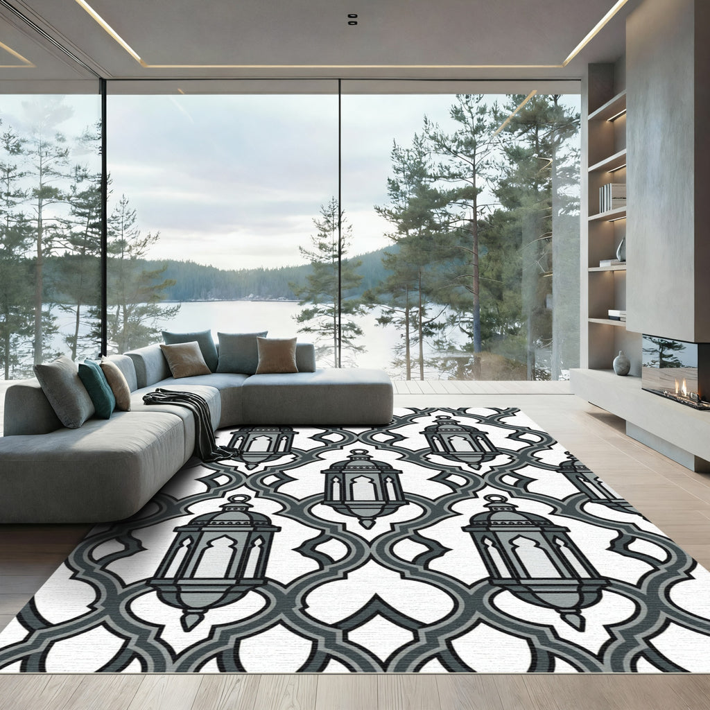 Gray Lantern Trellis Repeating Rug