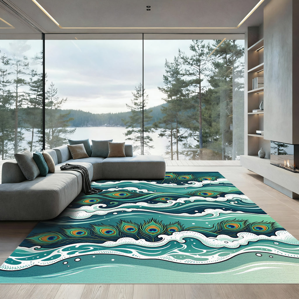 Peacock Feather Swirling Ocean Tide Rug