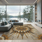 Intricate Sunburst Mandala Ochre Rug