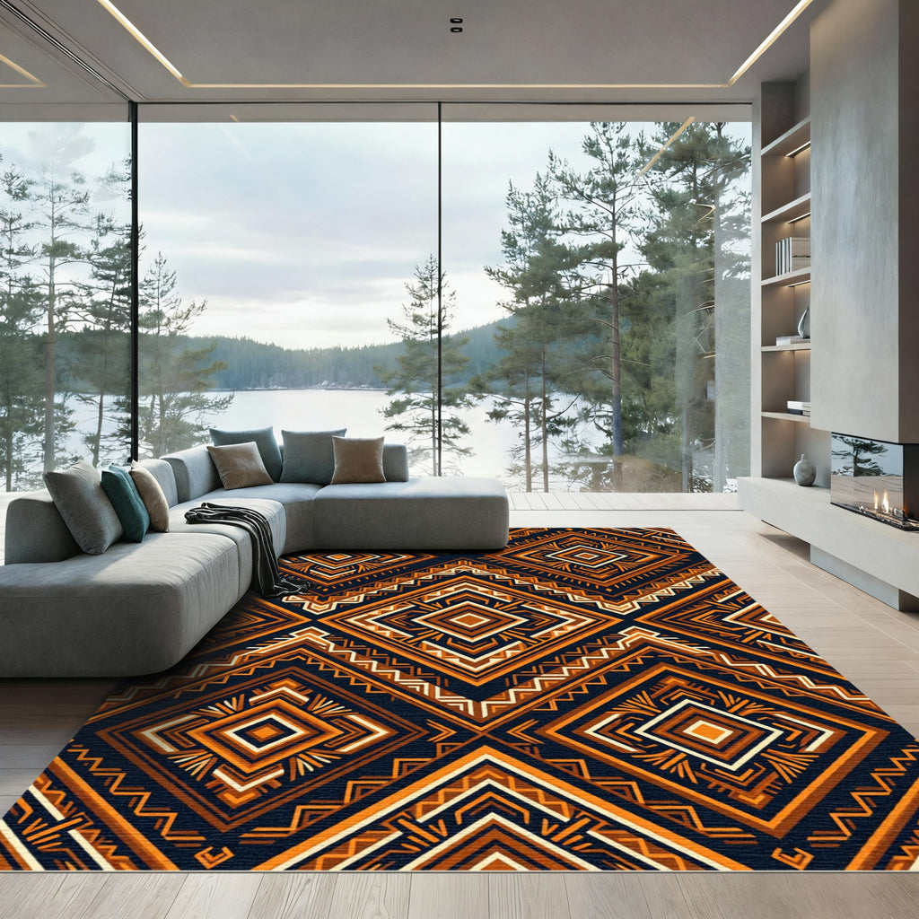 Bold Amber Geometric Tribal Diamond Rug