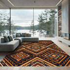 Bold Amber Geometric Tribal Diamond Rug
