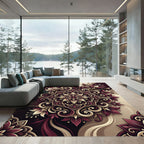 Rich Burgundy Floral Swirl Mandala Rug