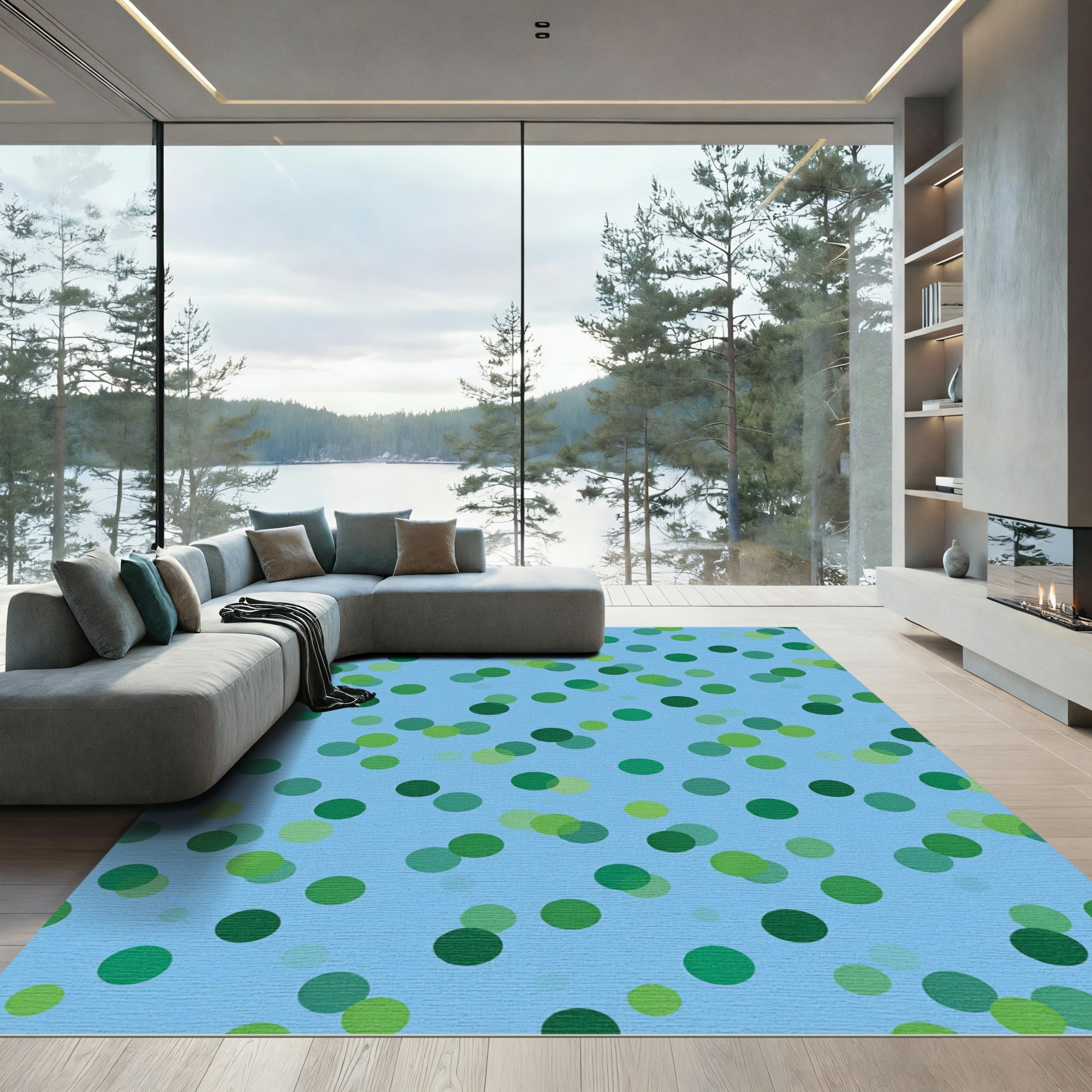 Blue Green Polka Dot Scatter Rug
