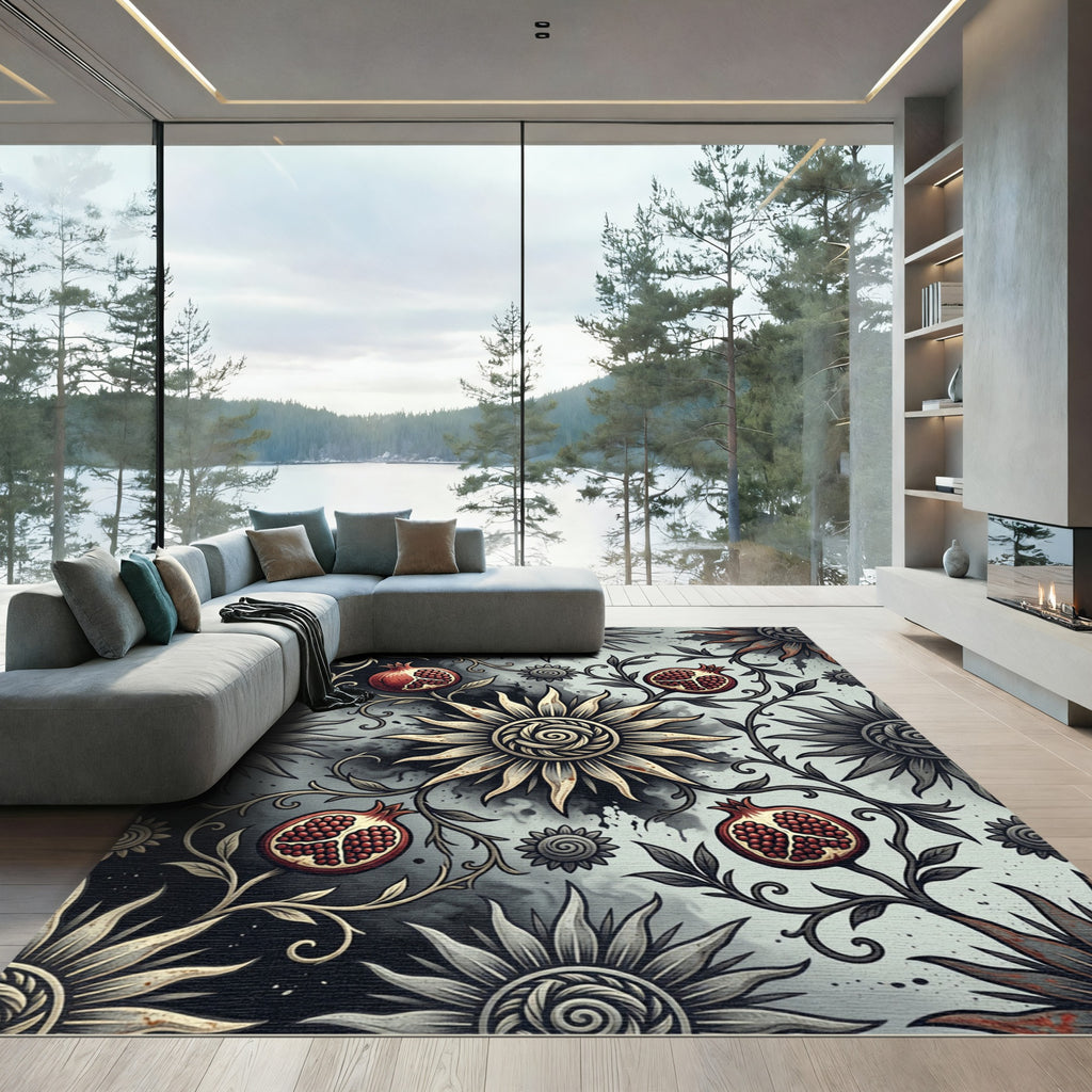 Gothic Sun and Pomegranate Chiaroscuro Area Rug