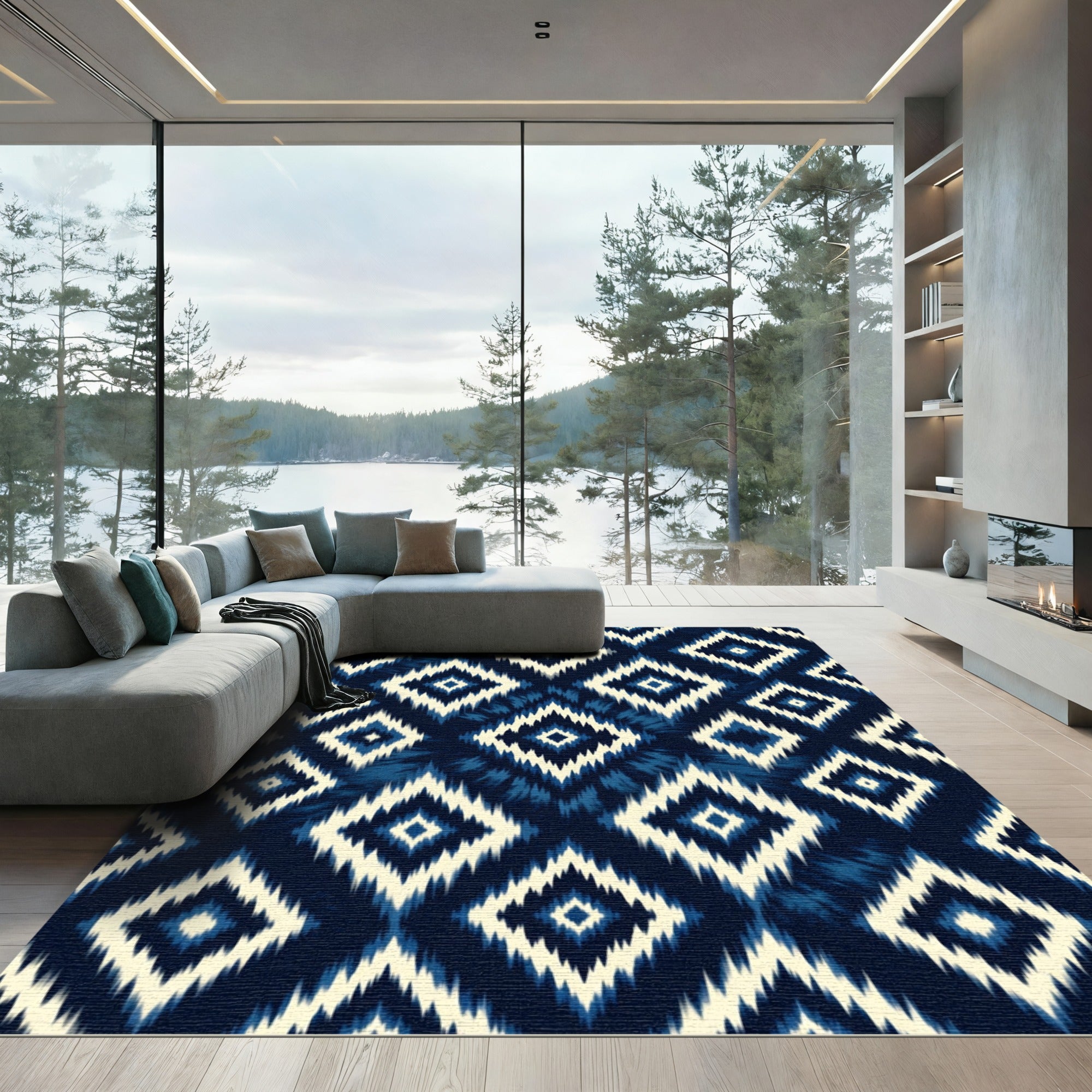 Indigo Geometric Tribal Diamond Art Rug