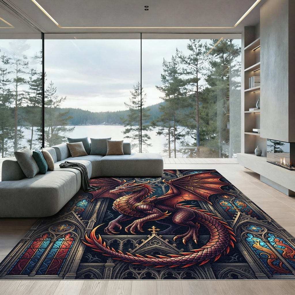 Gothic Crimson Dragon Stained Glass Rug