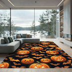 Glowing Orange Jack O Lantern Bat Rug