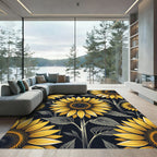 Golden Sunflower Botanical Floral Dark Rug