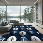 Navy Blue White American Football Grid Rug