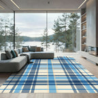 Navy Blue Cream Plaid Checkered Rug