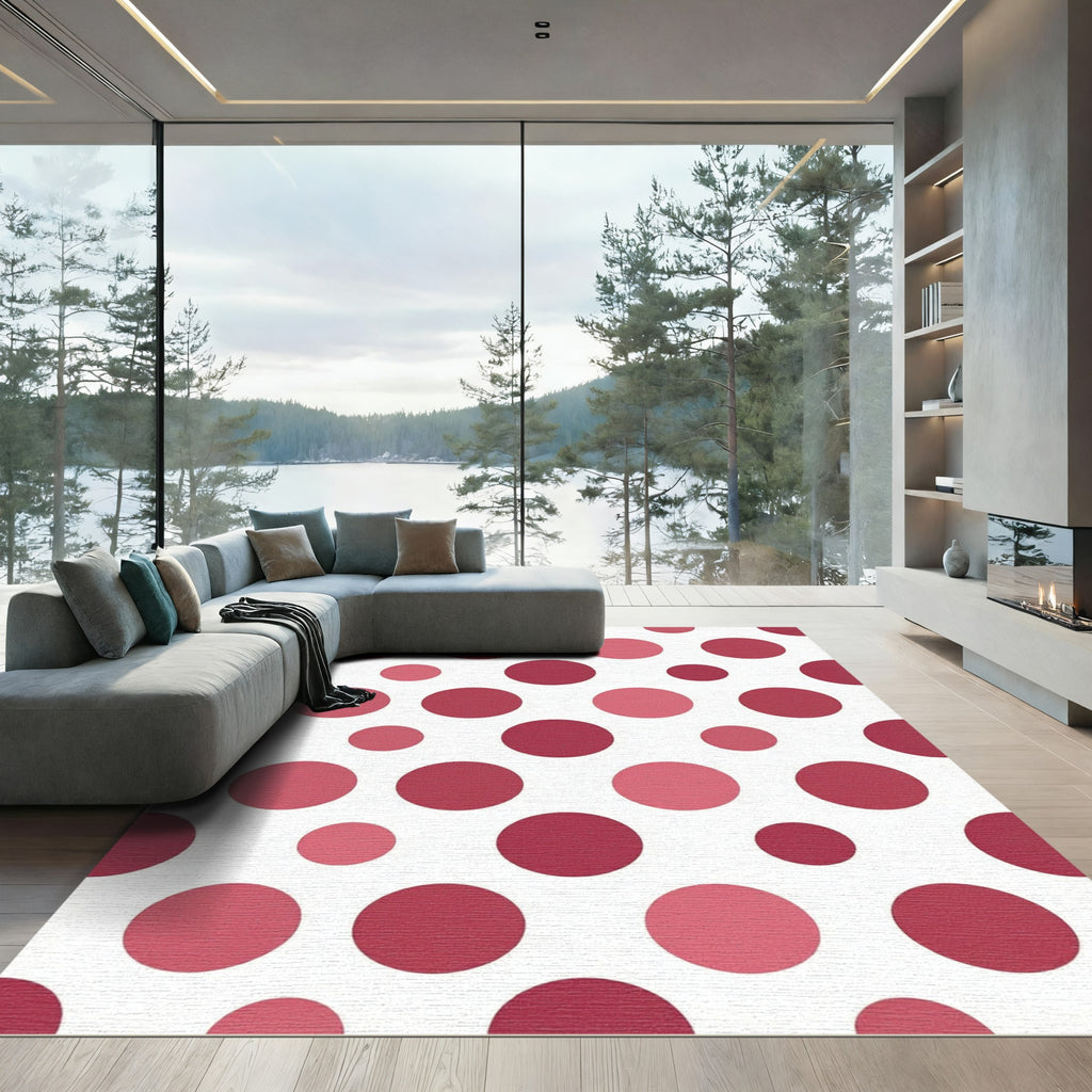 Crimson Pink Polka Dot Composition Rug