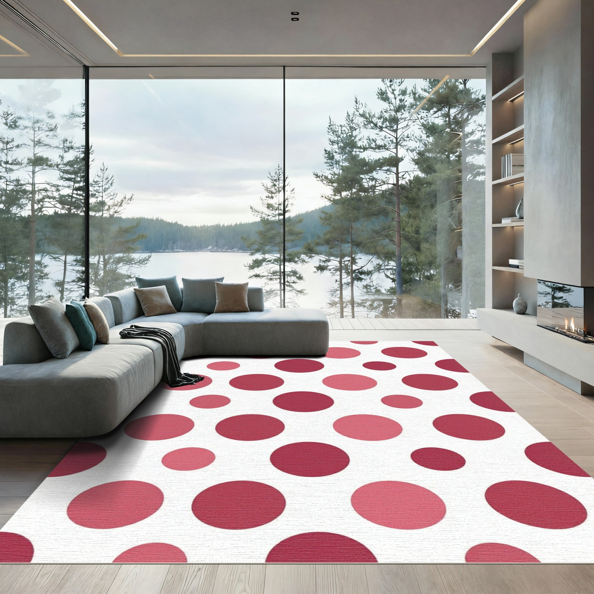 Crimson Pink Polka Dot Composition Rug