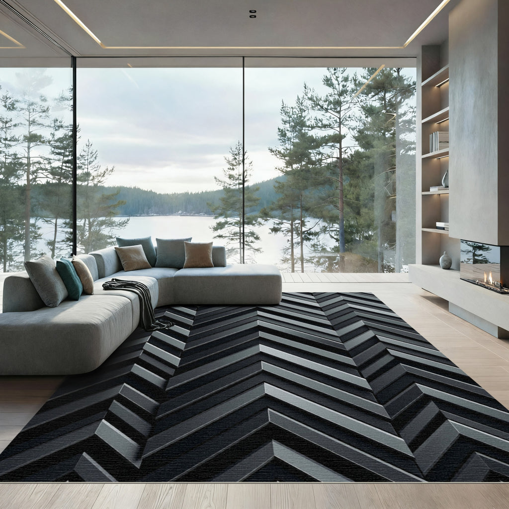 Modern Charcoal Chevron Geometric Rug