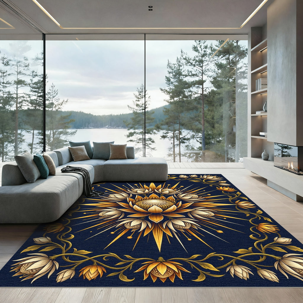 Golden Botanical Radiance Floral Medallion Rug