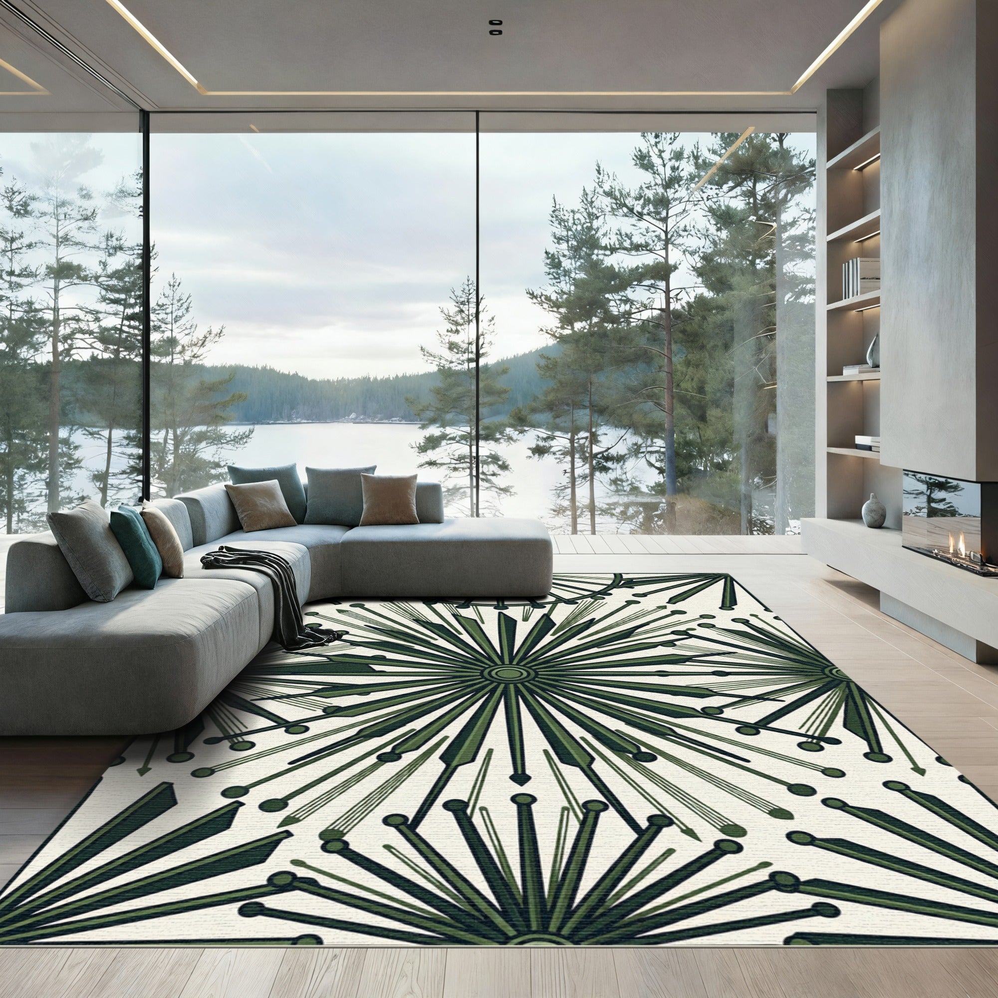 Deep Green Starburst Abstract Rug