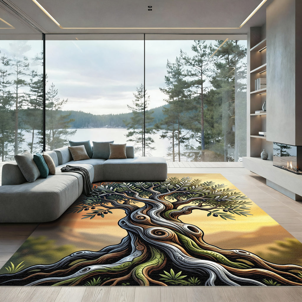 Ancient Twisted Olive Tree Sunset Tapestry Rug