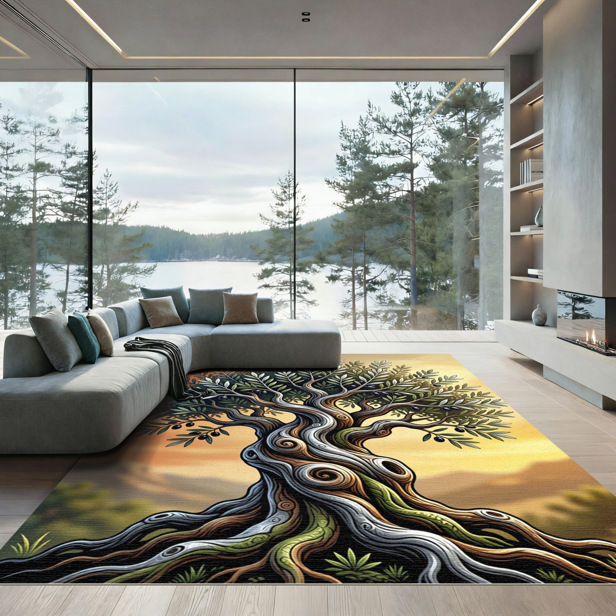 Ancient Twisted Olive Tree Sunset Tapestry Rug
