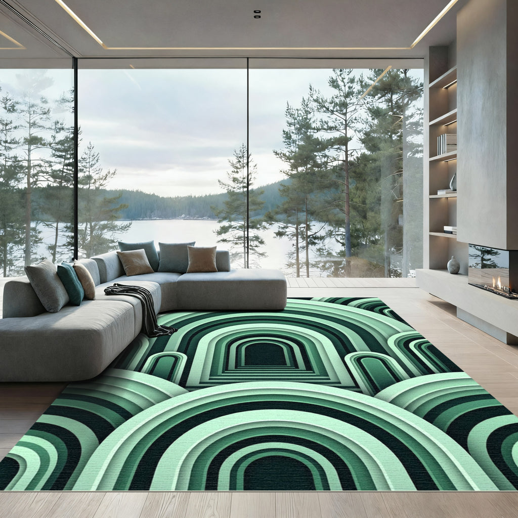 Emerald Mint Layered Arch Geometric Rug