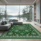 Deep Forest Green Floral Medallion Rug