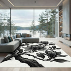 Elegant Black Magnolia Branch Botanical Rug