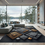 Geometric Tribal Face Gold Inlay Diamonds Rug