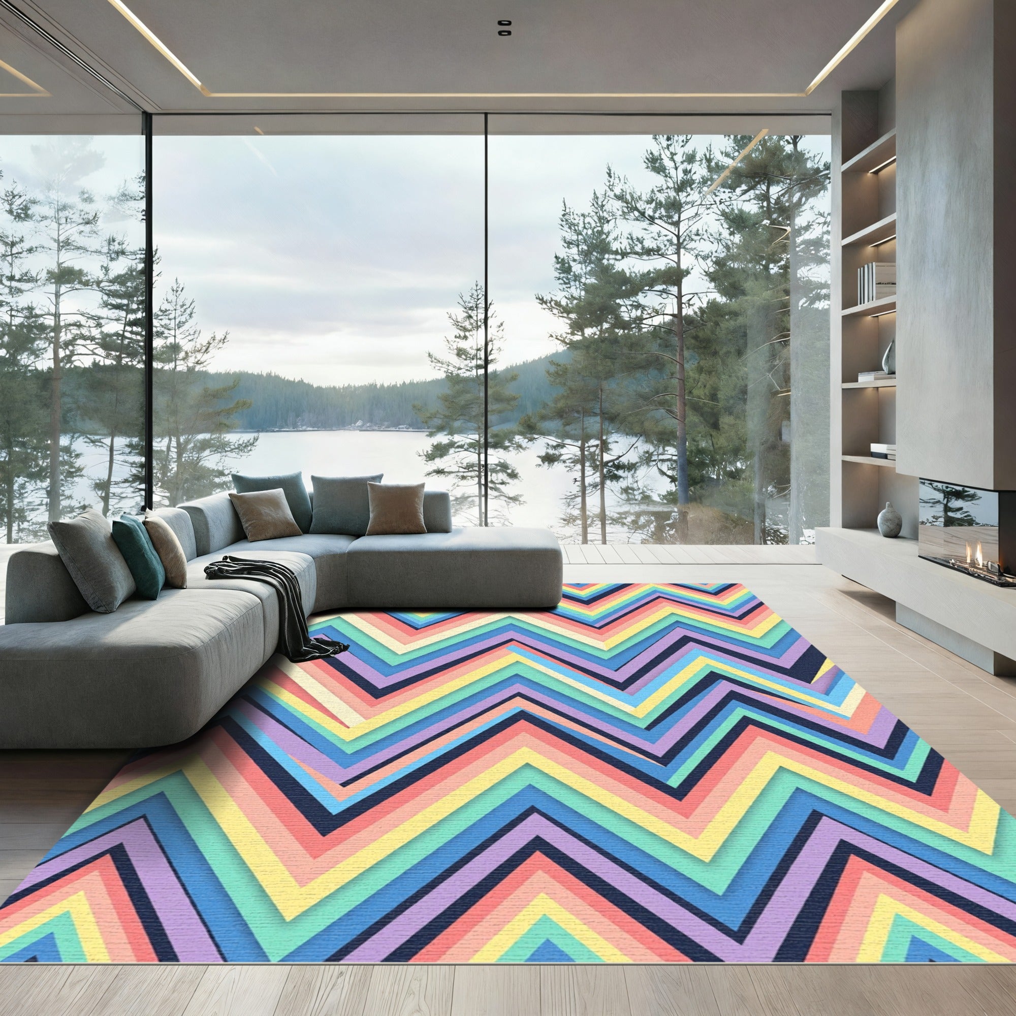 Vibrant Multi Color Zigzag Chevron Rug