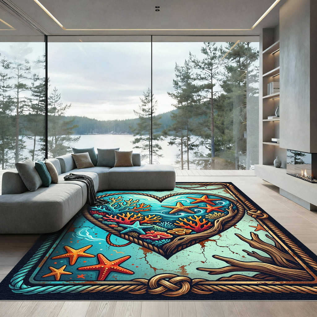 Nautical Coral Reef Heart Artwork Rug