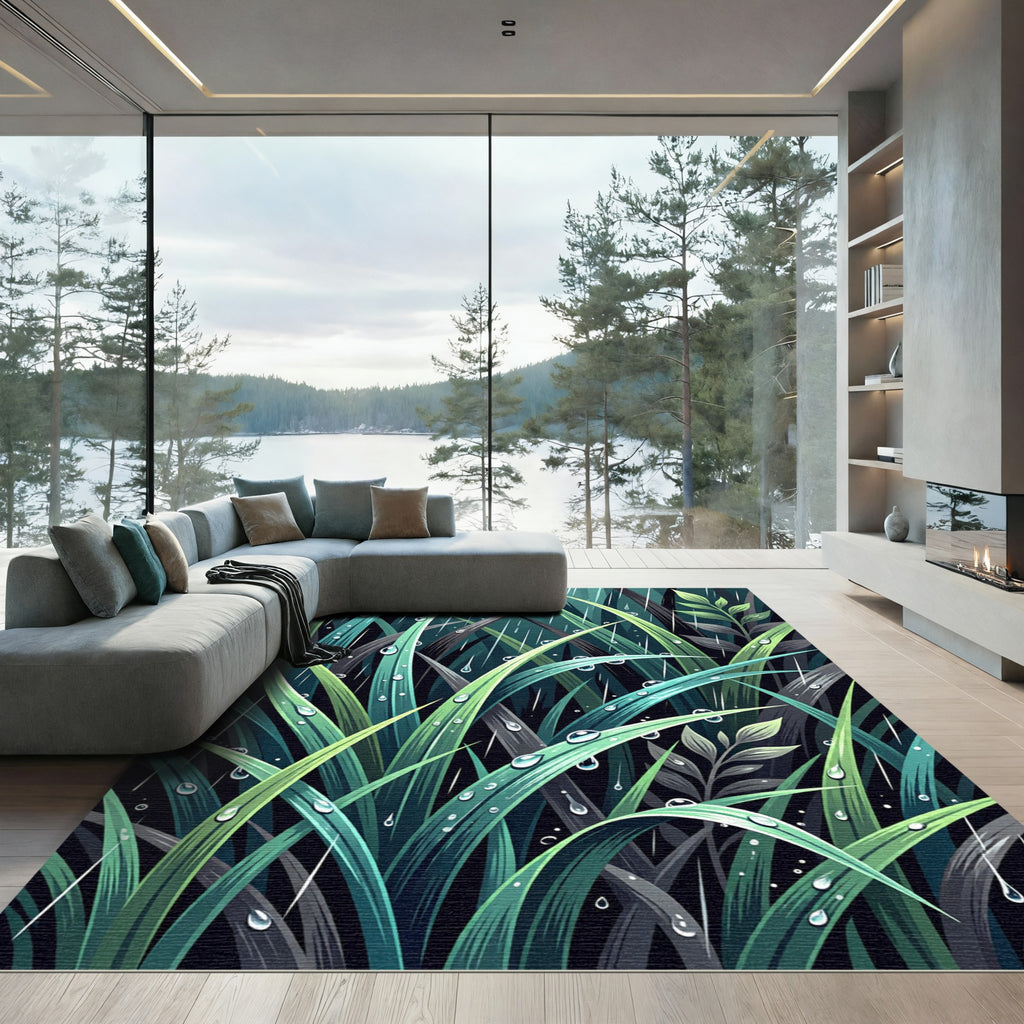 Lush Green Tropical Rain Foliage Rug