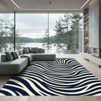 Modern Navy and Cream Wavy Stripe Rug